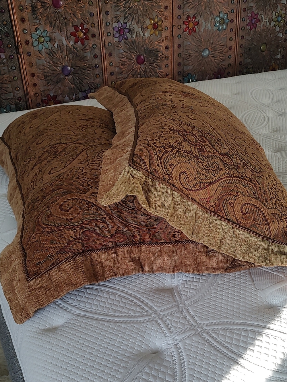 Elegant Brown and Tan Paisley King Quilted Pillow Shams Pair